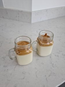 Dalgona coffee in mason jar