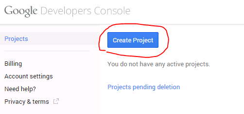Google Developer Console - Create Project