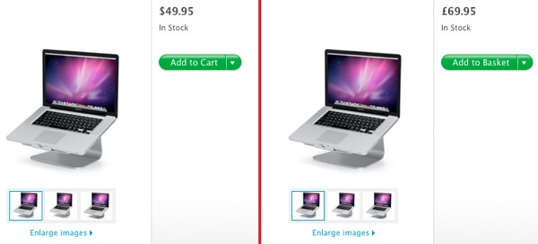 Price comparison between UK and US Apple Store