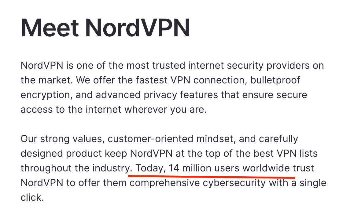 NordVPN press page stating 14 million users worldwide